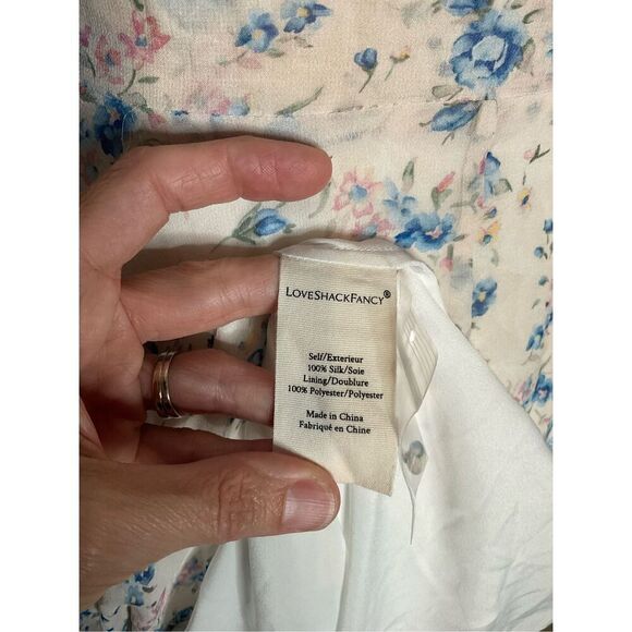 LoveShackFancy Blue Pearl River Floral Angie V-Neck Asymmetrical Silk Midi Size2 - Picture 11 of 14